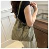 New Fashion Drawstring Shoulder Bag Travel Casual Nylon Tote Bag Waterproof Basic Style Crossbody Bucket Bag Women