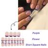 24 Pcs Short Square Acrylic Nail Flowers Full Cover Stick On Nail French Tip Press On Nail Simple False Nail