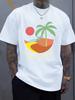 Unisex Vintage Beach Palm Tree Sunset Slogan Print Crew Neck Short Sleeve Oversized Loose Casual Summer Streetwear Basic Daily Tee