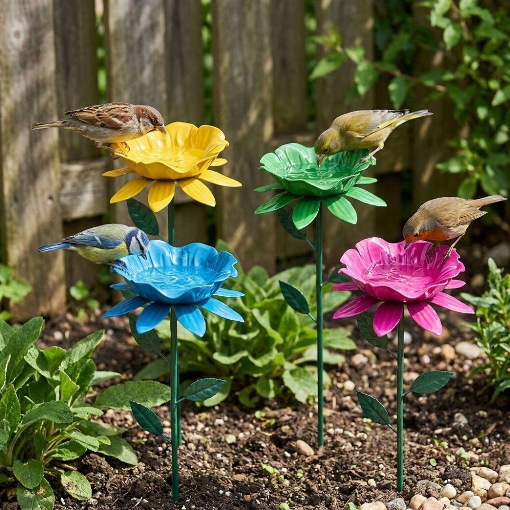 Weather Resistant Bird Bath Stake Flower Shape Bee Watering Station Yard Decoration