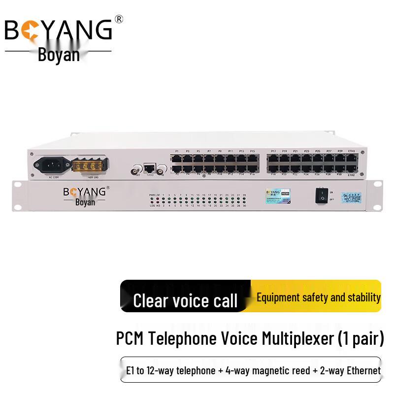 BOYANG PCM Multiplexer 1x E1 to 12x Phone, 4x Magneto, 2x Ethernet