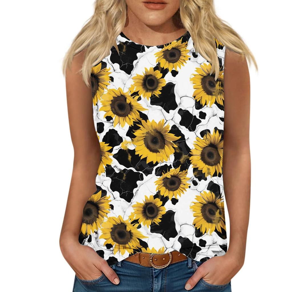 Blumenmuster 3D-Druck Tanktops Damen Sommer O-Ausschnitt Lässige Weste Schulterfrei Y2k Elegant Ärmelloses Top Camisole Damenbekleidung