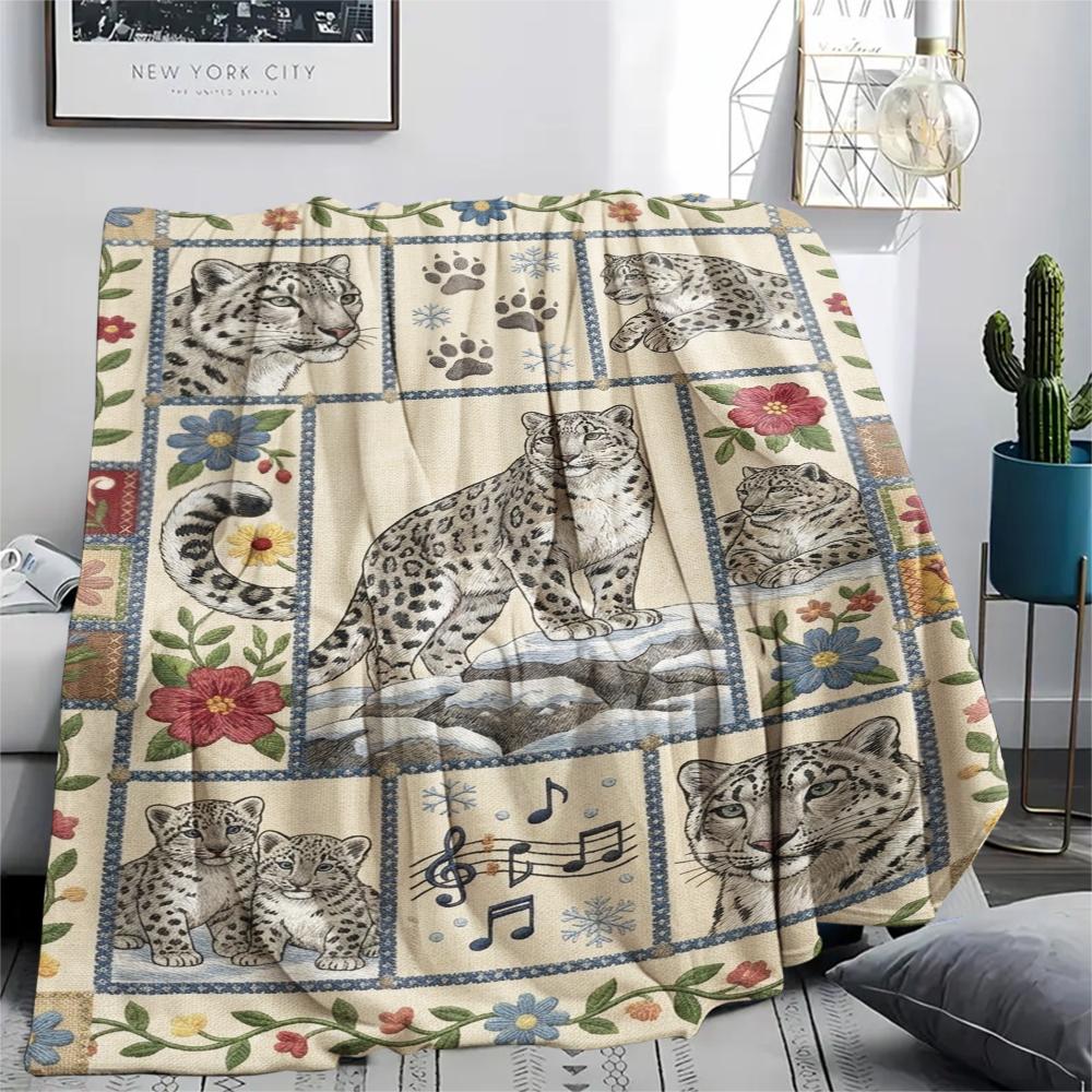 Snow Leopard Animal Print Flannel Blanket, High Quality Comfortable for All Seasons, Home Decor, Warmth and Comfort, Perfect for Christmas Gifts124