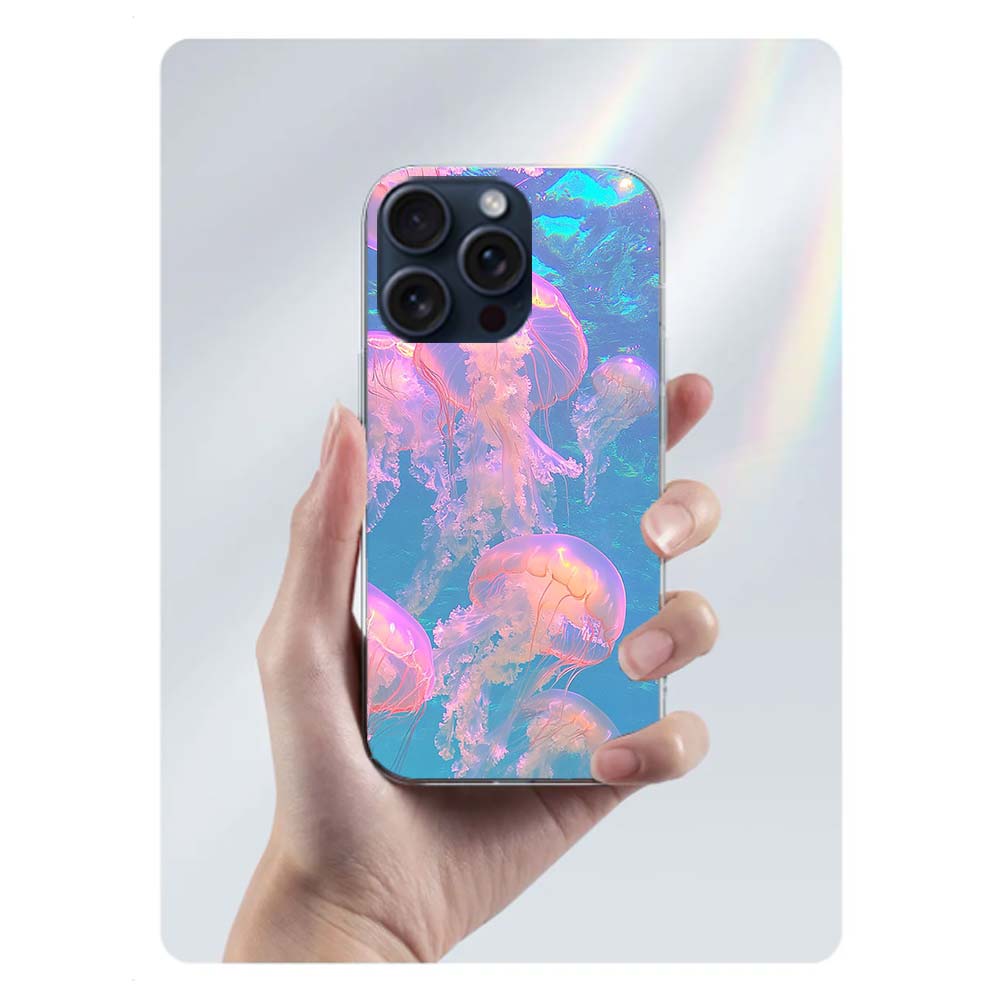 Enchanting Neon Jellyfish Clear Phone Case For Iphone 17 Air 16 Pro Max 15 Pro 14 Plus 17E 16E 11 13 12 Mini Cover Cases Fundas