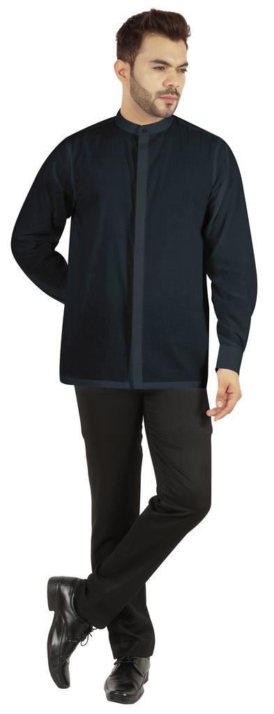 BestMan Mens Solid Shirt Mandarin Collar Long Sleeve Button-Up Formal Shirts Office
