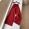 Chic Red Angora Ribbed Wide-Leg Pants with Superior Fabric