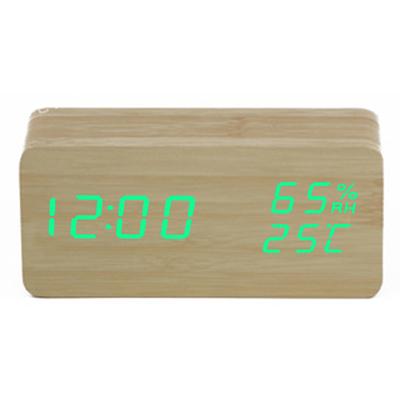 1 יחידה שעוני מעורר LED נשלטי קול מעץ Despertador תצוגת טמפרטורה שעון מעורר אלקטרוני שעון שולחני דיגיטלי שעון שולחן מעץ