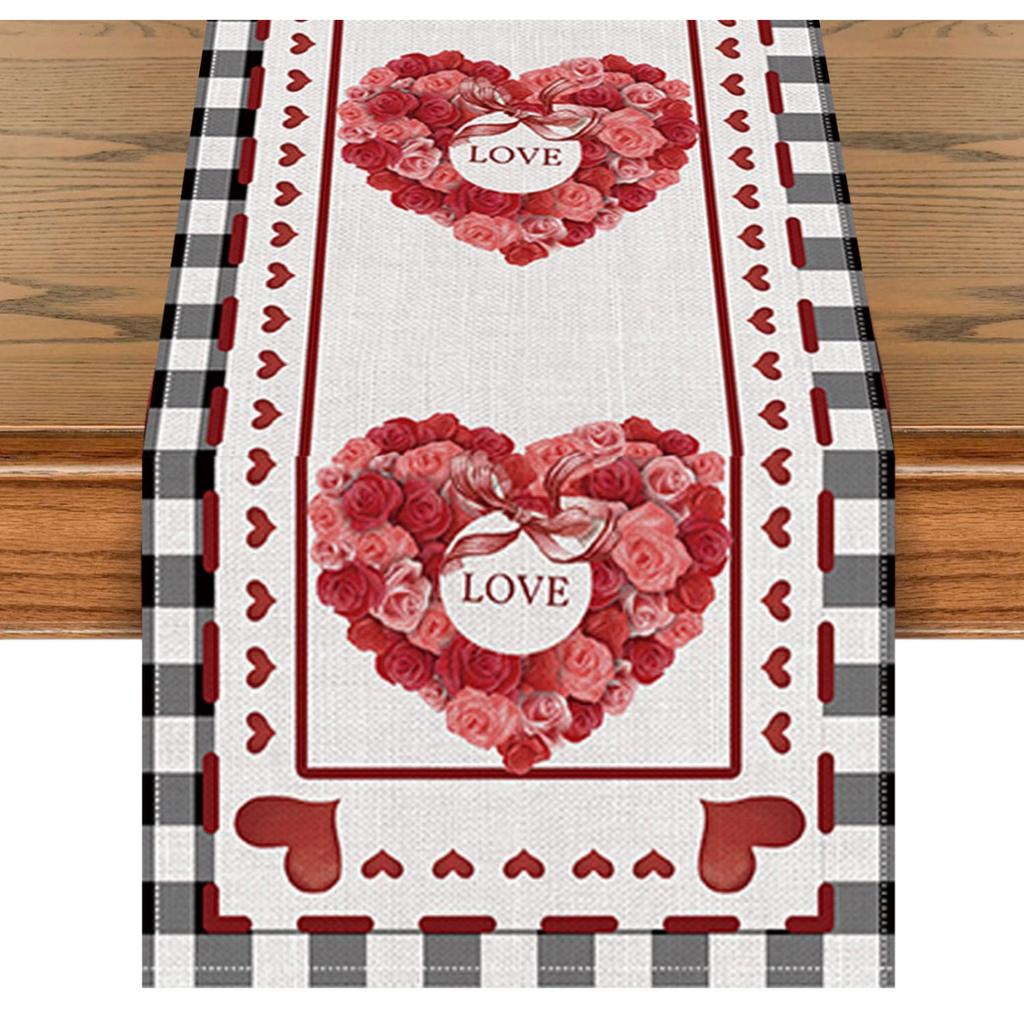 Valentine'S Day Table Flag Red Love Plaid Home Holiday Decoration Table Flag Tablecloth