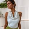 Women's Crew Neck Sleeveless Regular Fit Pleated Top Elegant Blouse Summer T Shirt