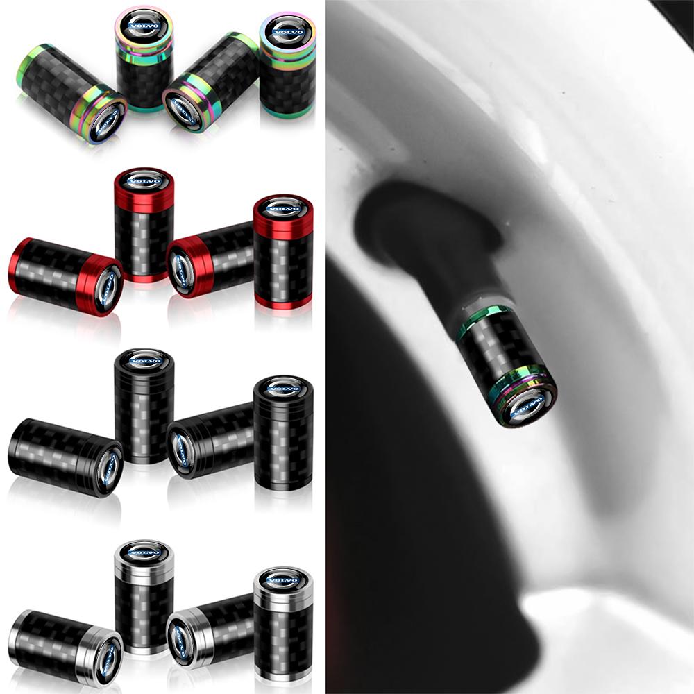 For Volvo ew1For Volvo R Rdesign XC40 C70 V60 V90 AWD T6 D8 T8 4Pcs Carbon Fiber Car Wheel Tire Valve Stem Air Cap Auto Accessories Valve Cap