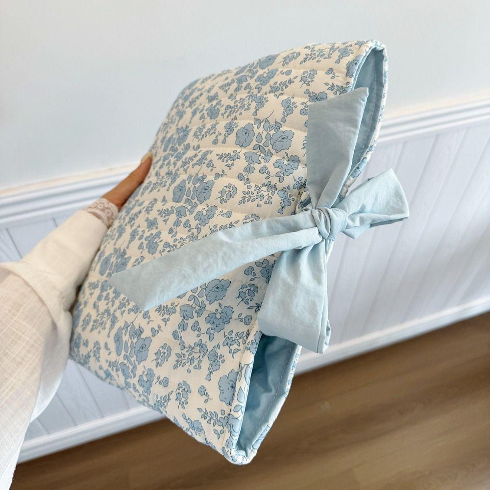 Large Capacity Floral Book Storage Bag Pastel Design Lightweight Cosmetic Organizer Bow Tie Portable Quilted Design Bag