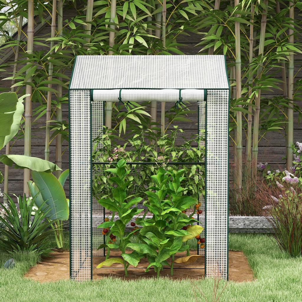 Garden Greenhouse, 2 Compartments, 2 Roll-Up Doors, 1 x 0.8 x 1.5 m, Steel and PE