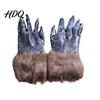Werewolf Cosplay Gear Realistic Claws Gloves, Furry Black Wolf Paw Costume Headgear, Halloween Durable Gloves Beast Animal Props for Party Cosplay,