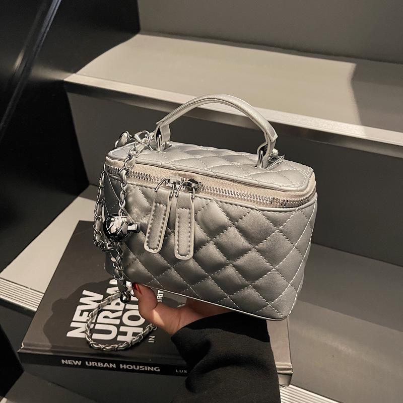 Women's 2025 Argyle Embroidery Small Handbag: Versatile Chain Crossbody, Handheld Box, Square Bag for Spring/Summer Fashion