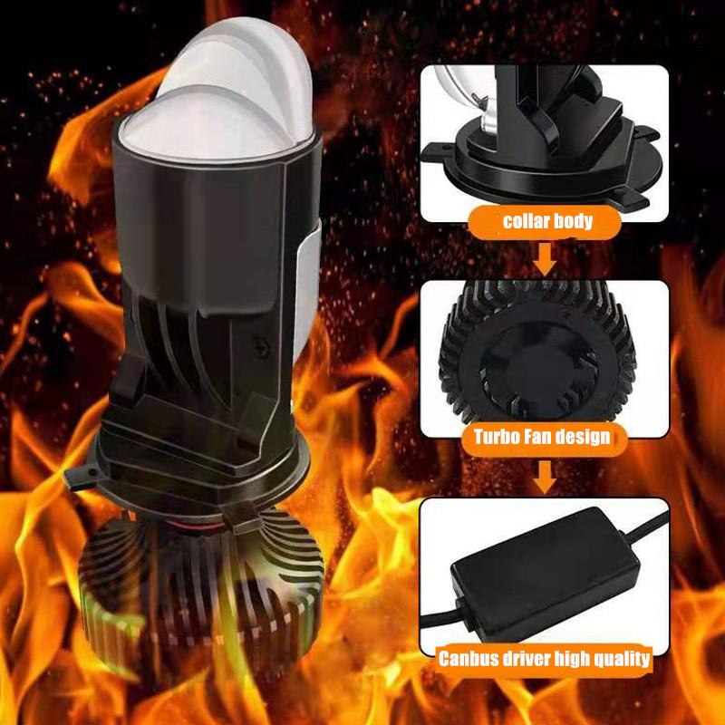 120W Auto Lamp Mini Lens LED H4 Bulbs Headlight for Cars High Beam Low Beam H4 LED Projector Dual Lens Turbo Fan 6000K White