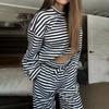 Women's Striped Long-Sleeve Top & High-Waisted Pants Fashion Casual Set