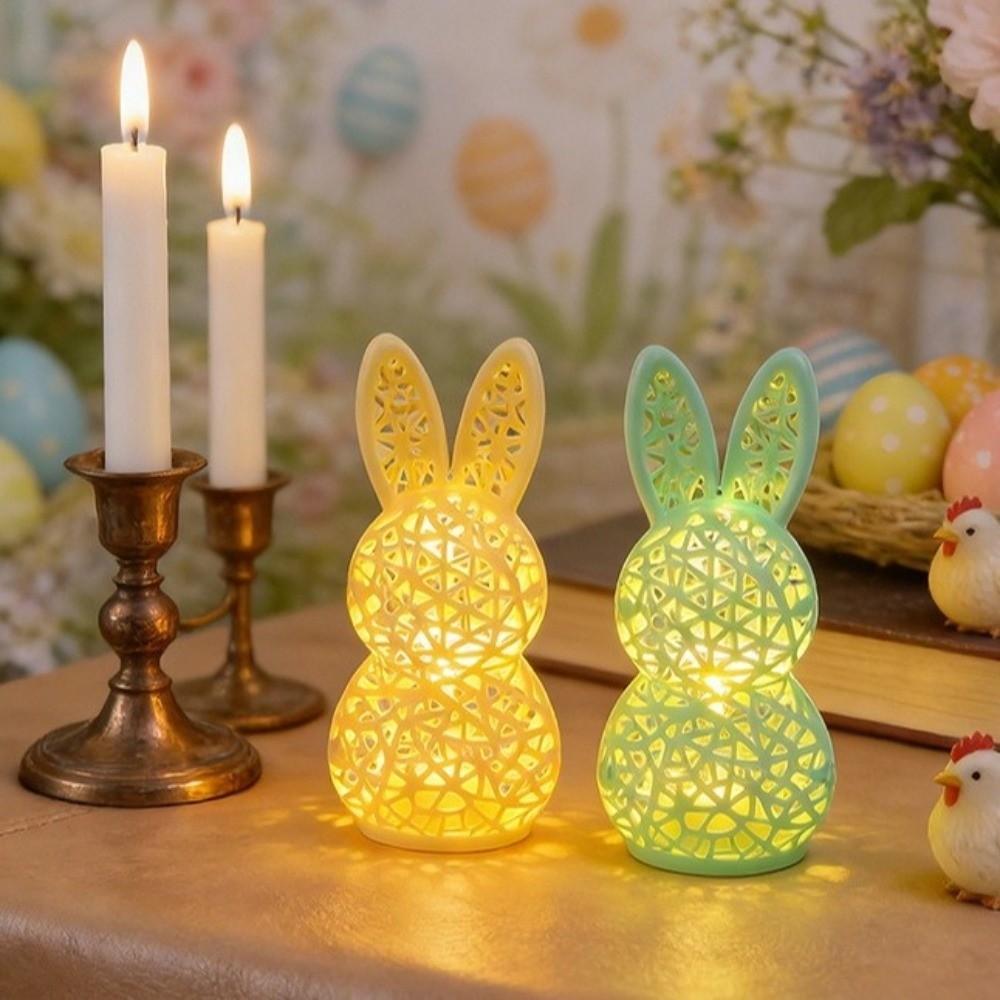 Cartoon 3D Printed Easter Rabbit Lamp Cute Lightweight Easter Atmosphere Light Plastic LED Easter Bunny Ornament