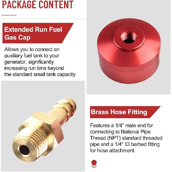 Fuel Gas Cap With Brass Hose Connector, Aluminum 1/4" NPT Port With Nitrile Gasket, For Honda EU1000i EU2000i EU2200i EU20i EU10i For Champion 2000W