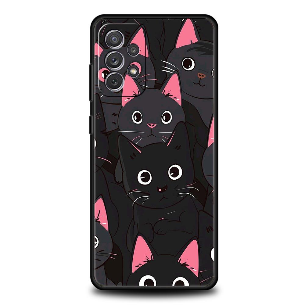 Custodia per Telefono per Samsung Galaxy A15 A13 A51 A71 A41 A31 A21S A03S A05 A35 A55 A23 A25 A33 A53 A73 5G Cover Gatto Nero Cartone Animato Carino