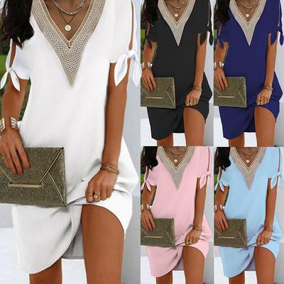 Summer V Neck Holiday Mini Dresses Womens Short Sleeve Dress Ladies Plus Size