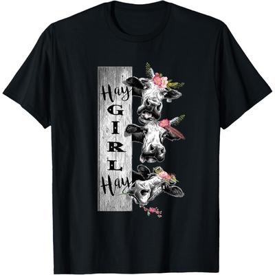 Heifer Hay Girl Hay Crazy Cow With Boho Flowers Shirt T-Shirt