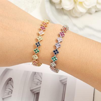 Luxusní Brilantní Barevný Zirkonový Květinový Náramek pro Ženy Vintage Párty Náramek Šperky