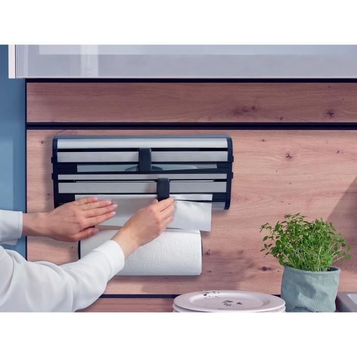 Leifheit Parat Royal 25793 Wall-mounted Dispenser, Stainless Steel Kitchen Roll Holder for 3 Rolls, Sharp Blades, White