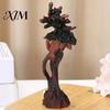 Hand Painted Nature Art Decor Tree Goddess Statue with Bird Nest, Resin Figurine, Handcrafted Modern Craft Forest Spirit Sculpture, Artistic