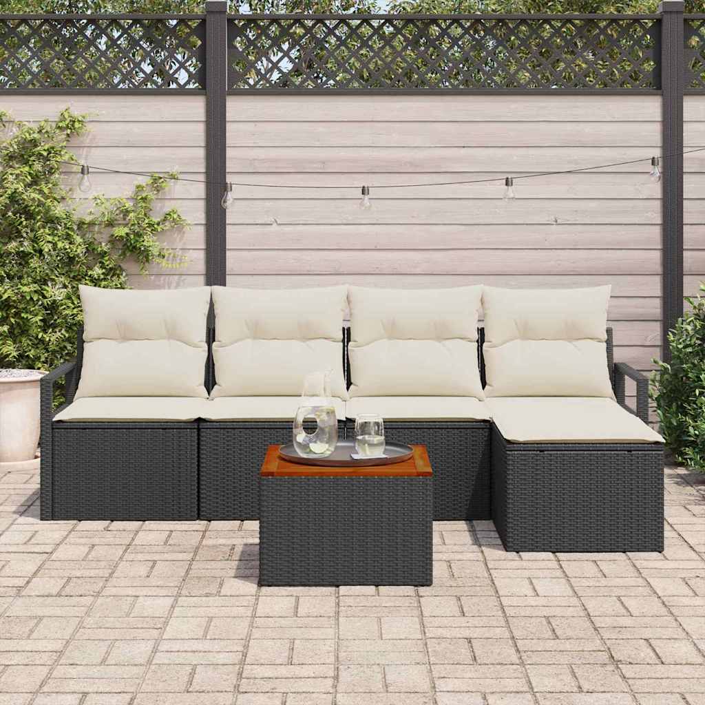Garden Sofa Set with Cushions 6 pcs Black Poly Rattan
