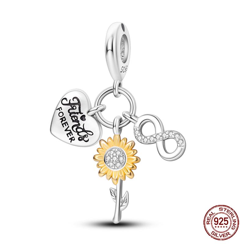 Copper Fashion Golden Sunflowers Heart Charms Beads Fit Qikaola Original Bracelets Luxury Party Diy Jewelry