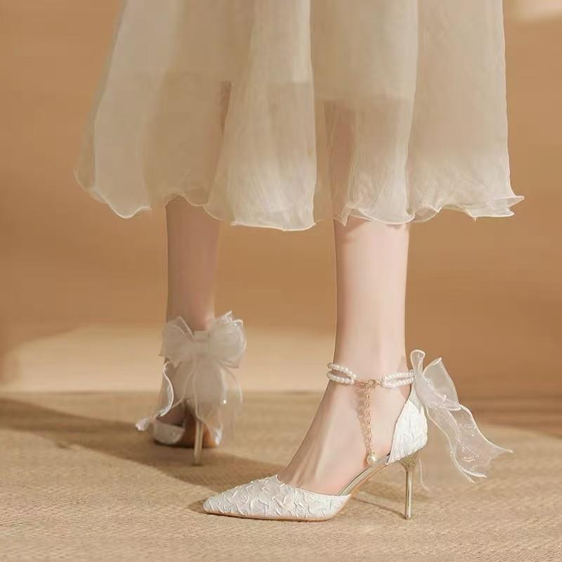 

Fashion French Mesh Shoes, Women s New Summer Breathable Mesh High Heels, Slim Heels, Fish Mouth, Sexy Lace Lace One String Sandals 35