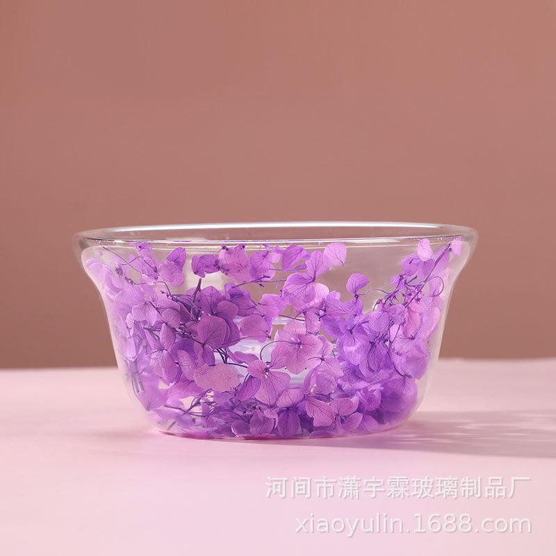 

Double Layer Glass Salad Bowl with Real Flower Heat Resistant Borosilicate for Home Kitchen