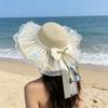 Straw Hat Summer Streamer Flower Lace Bow Seaside Beach Vacation Sunshade Sun Protection UV Protection Sun Hat