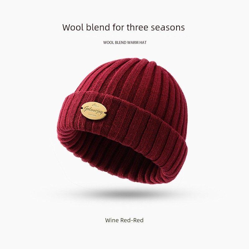 

Wool Knitting Wool Hat Autumn and Winter Sports Pullover Warm All-Matching Big Head Circumference Yuppie Toe Cap Earmuffs Beanie Hat DMZ105; Red All yards