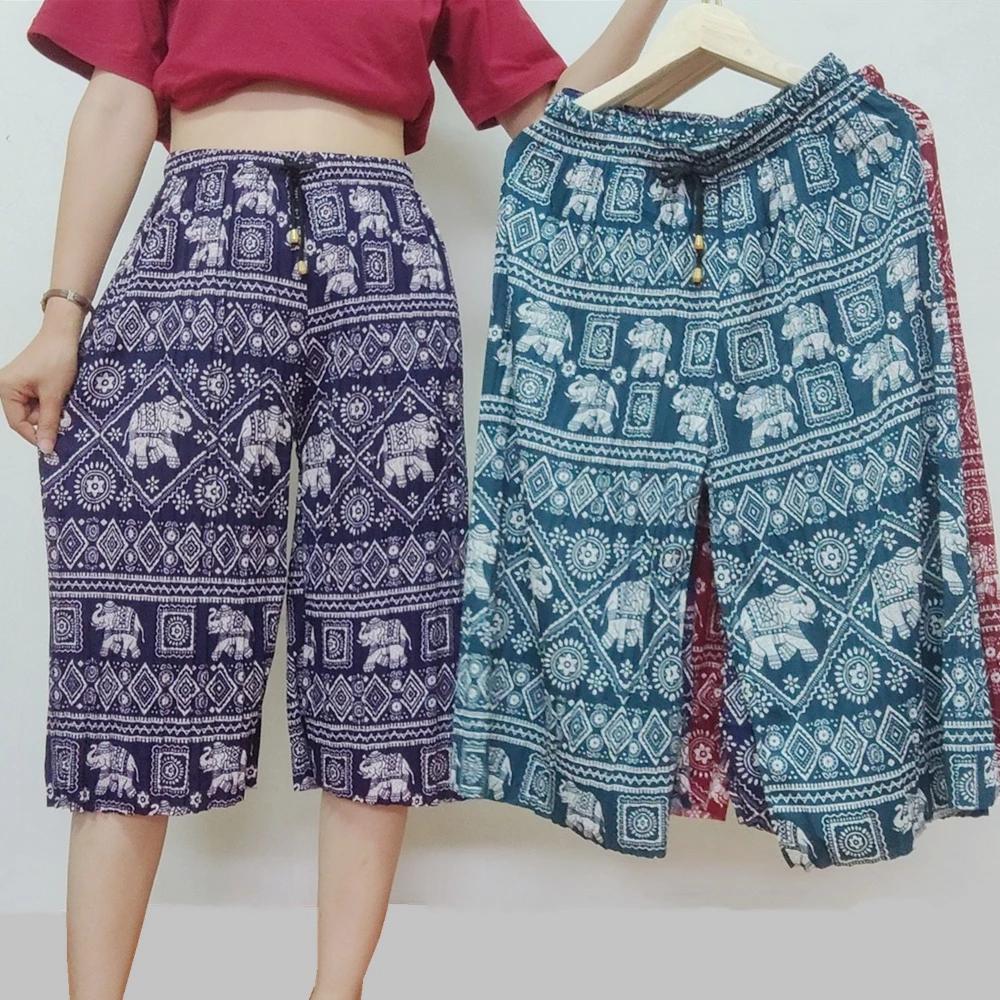 Elefant Korte Bukser Justerbar Elastisk Midje Stropp Unisex Kvinner Menn Trykk Thailand Casual Streetwear Strand Sommer Boho Bohemsk Retro Vintage