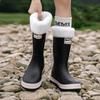 Comemore Outdoor Women's Rain Shoes Mid-calf Fishing Non-slip Waterproof Shoe Couple Work rainboots Rubber Warm Boots 44