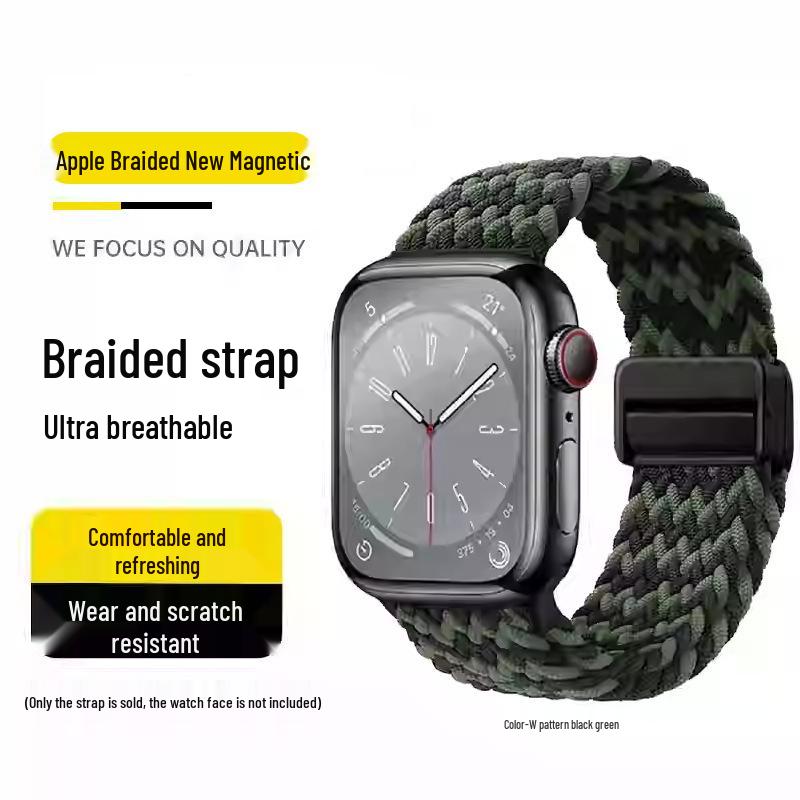 Kompatibles elastisches geflochtenes Magnetarmband aus Nylon für Apple Watch 4, 5, 6 & iWatch 7, 8, 9