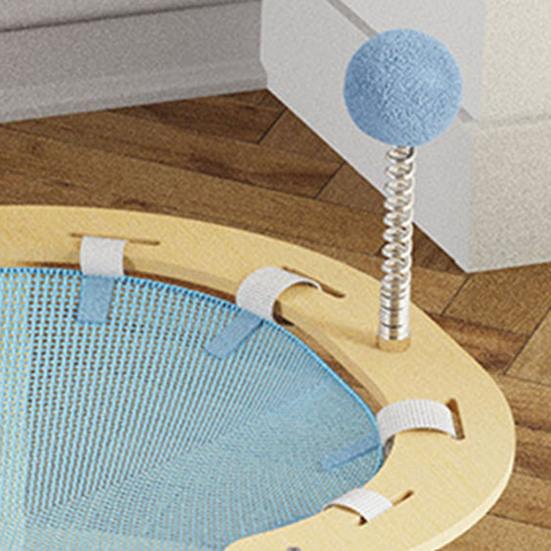 Elevated Cat Hammock Free-Standing Pet Bed Summer Breathable Raised Cat Hammock Bed with Spring Ball/Scratching Post for Indoor Cats
