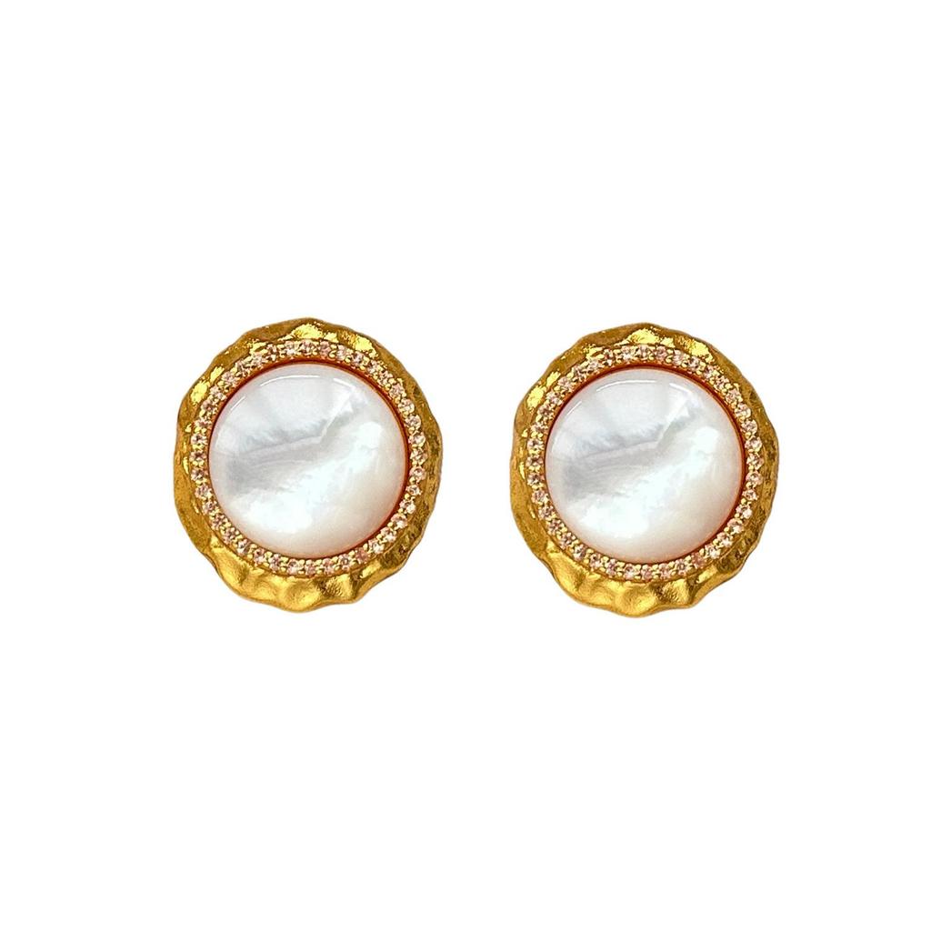 Round Mother-Of-Pearl Stud Earrings Temperament Classic Versatile Elegant Personality Simple High-End Luxury Earrings