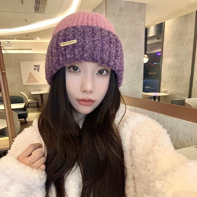 

Шерстяная шапка женская осенне-зимняя универсальная для большого обхвата головы шерстяная вязаная шапка показывает маленькое лицо свободная утолщенная теплая защита ушей холодная шапка average size