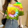 Summer Round Neck 3D Colorful Flowers Pattern Print Top Fashionable Casual Short Sleeved Women's T-shirts