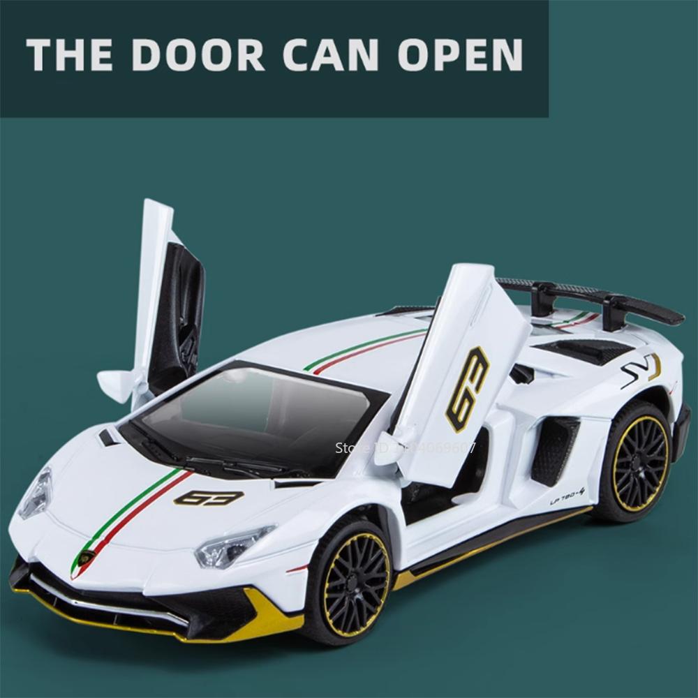 1:32 Lambor Aventador SVJ LP780-4 Sports Car Model Toy Diecast Metal Scissor Doors Opened Simulation Sound Light Hobby Gifts