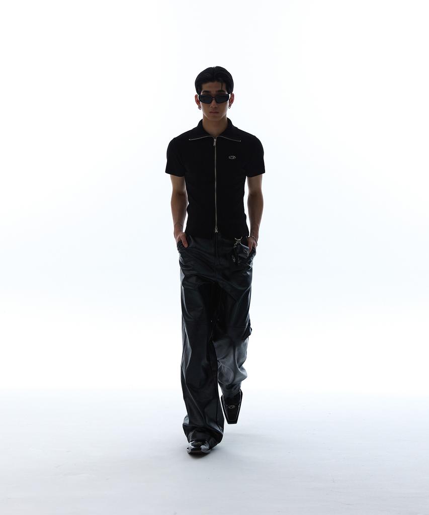 MORE THAN BLACK Logo Two Way Half Zip Up Knit