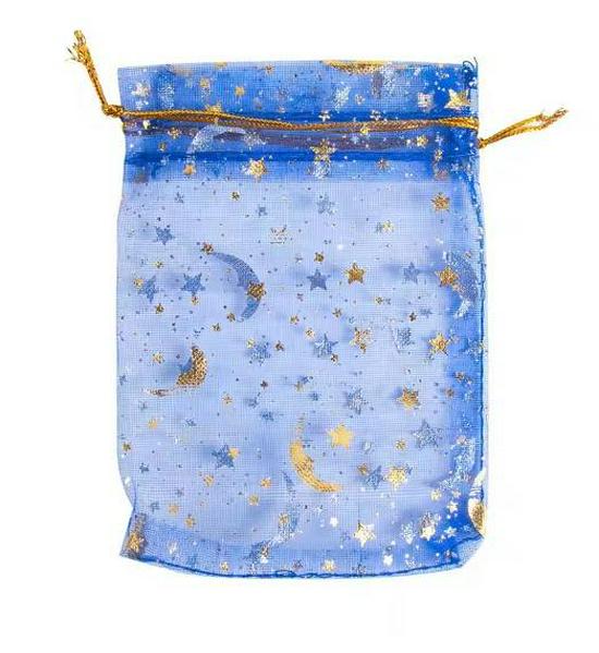 Transparent Organza Mesh Bag with Star & Moon Design, Drawstring Pouch for Jewelry or Candy Gift Packaging