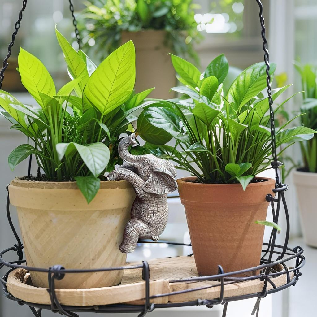 Creative Elephant Statue Hanging Planter Pot Decor for Garden Balcony Fence Patio Home Ornament