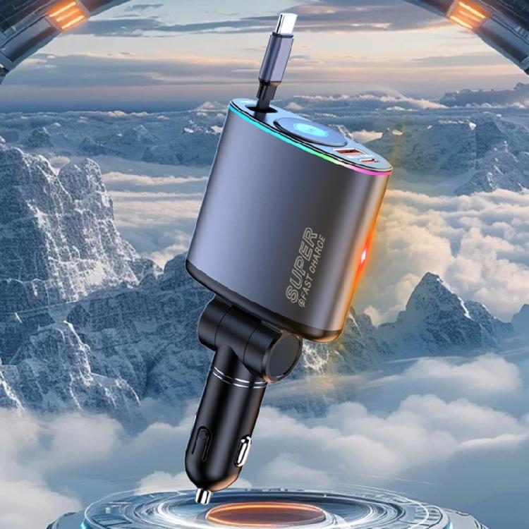 Efficient 66W Car Fast Charging Solution with USB Port & Retractable Type C for Traveler, Daily Commuters, Tablet, Phone