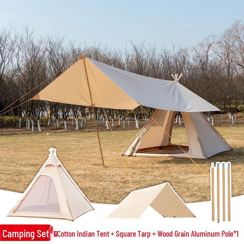 OEING Outdoor Indian Cotton Pyramid Tent 3-4 Person