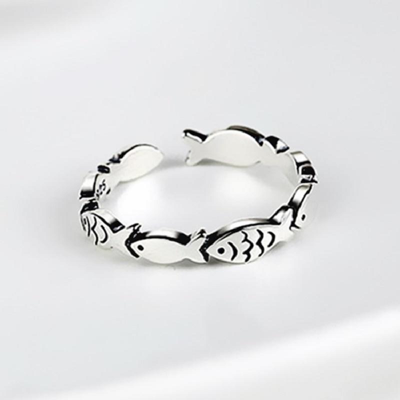 Vintage copper Color Fish Couple Rings for Women Lover Fashion Creative Adjustable Opening Finger Ring Zircon Valentines Day