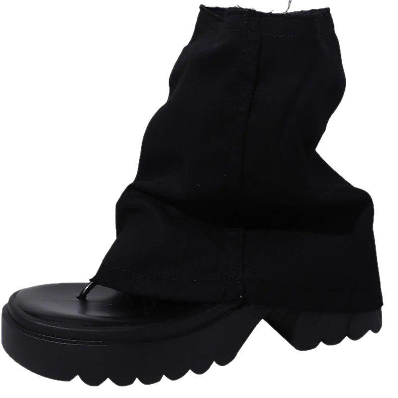 2025 Sommer neue dunkle süße coole Zehenmuffin dicksohlige Jeans Röhrensandalen offene Zehen Mopping Mode Stiefeletten