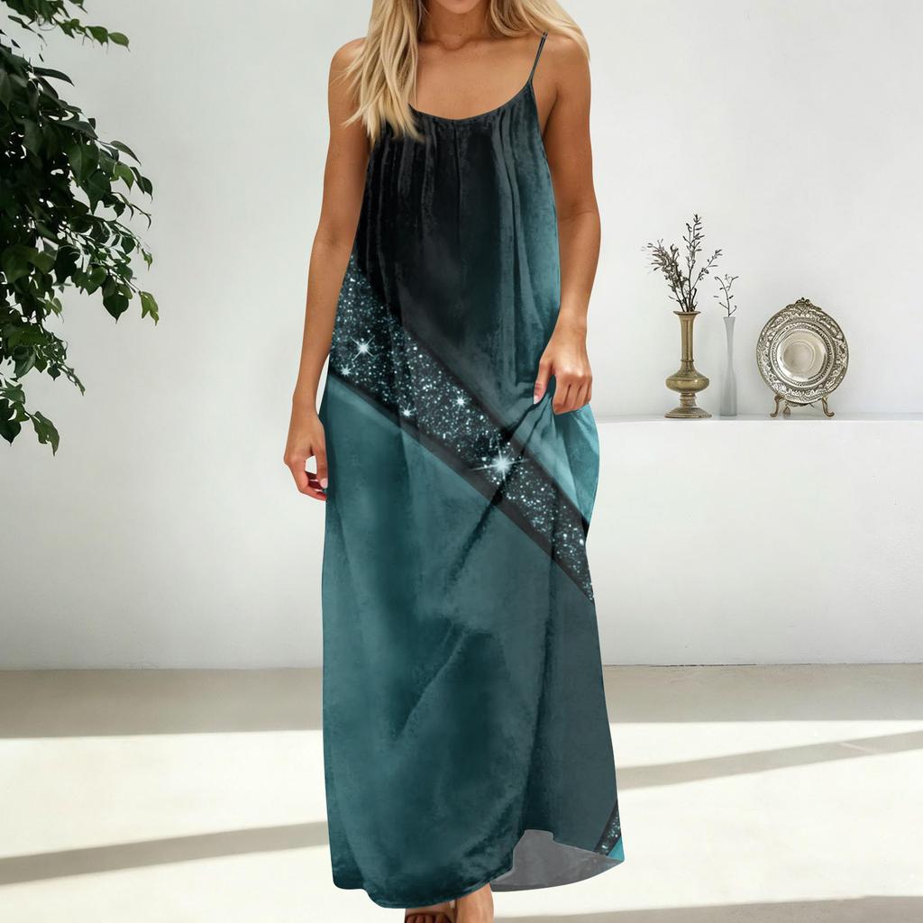 Women's Fashion Backless Spaghetti Strap Casual Loose-Fit Striped Print Dress